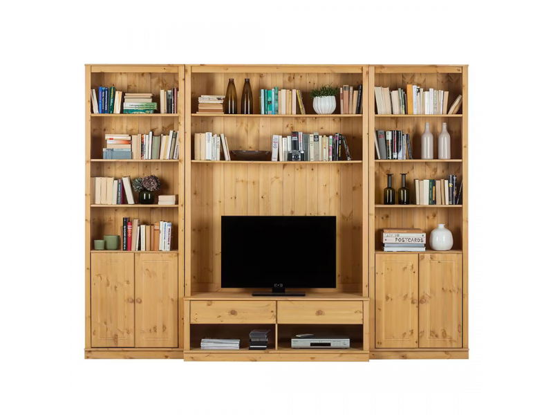 Kit com 3 estantes com portas nas laterais em Madeira Maciça – Acabamento em cera natural com o toque acetinado | Coleção Biblioteca